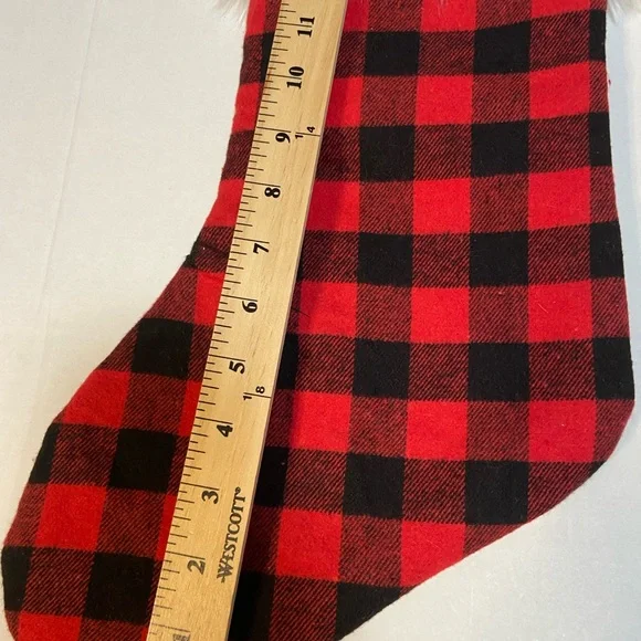 Red and Black Buffalo Plaid Christmas Santa Stockings. Faux Fur Trim 18"L x 7.5W - Picture 9 of 11